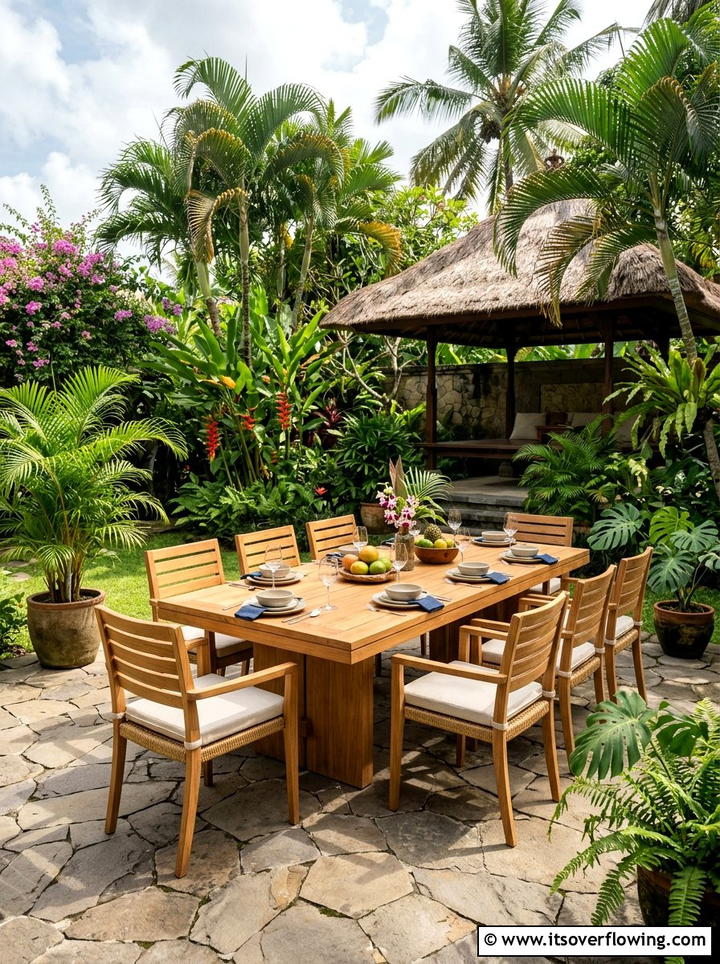 Teak Wood Furniture Set - 25 garden decor ideas for tropical gardens