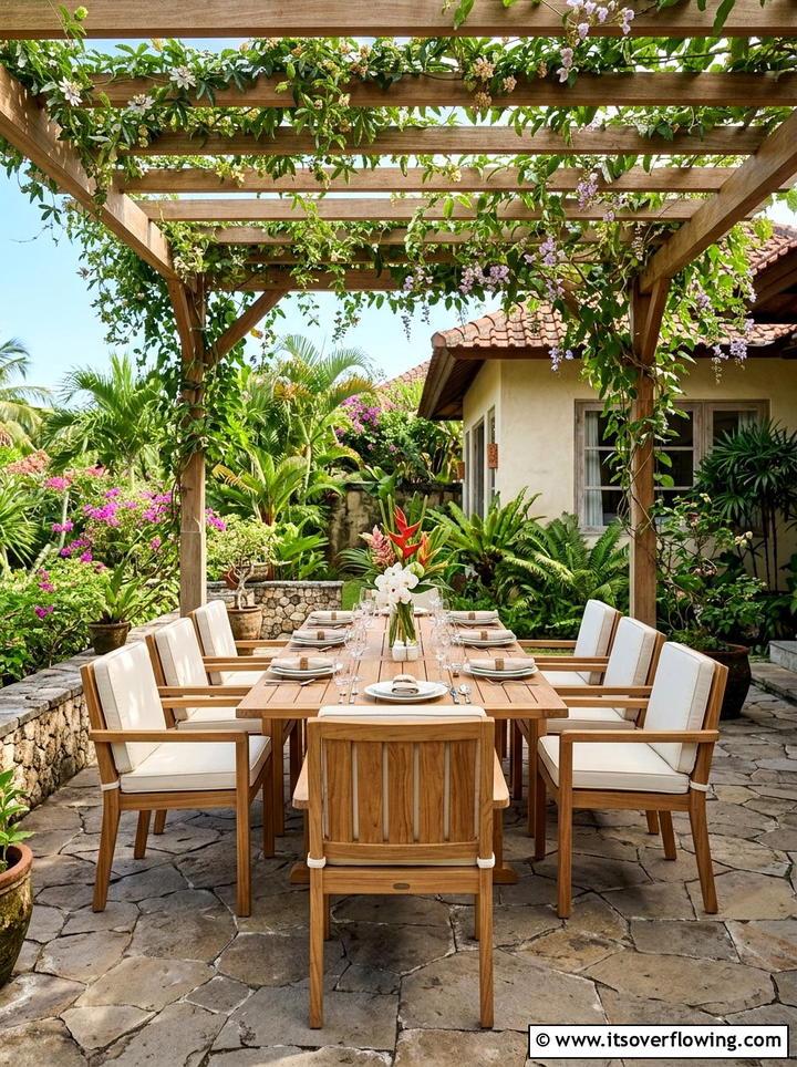 Teak dining set - 25 backyard decorating ideas with tropical accents