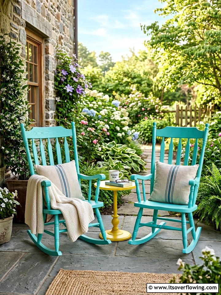 Teal Rocking Chairs - 25 front porch decor ideas with bright colors