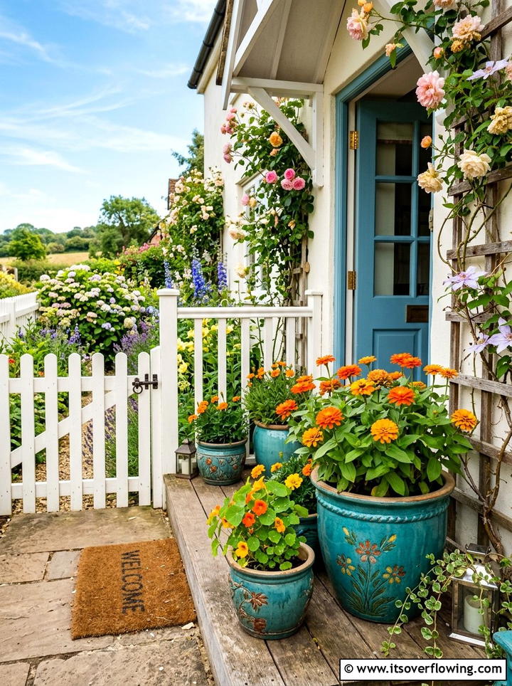 Teal ceramic pots - 25 front porch ideas with tall planters