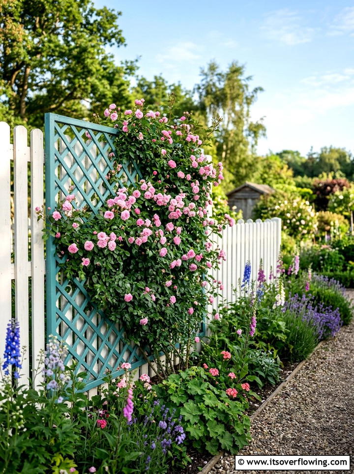 Teal lattice trellis - 25 garden decor ideas with colorful accents