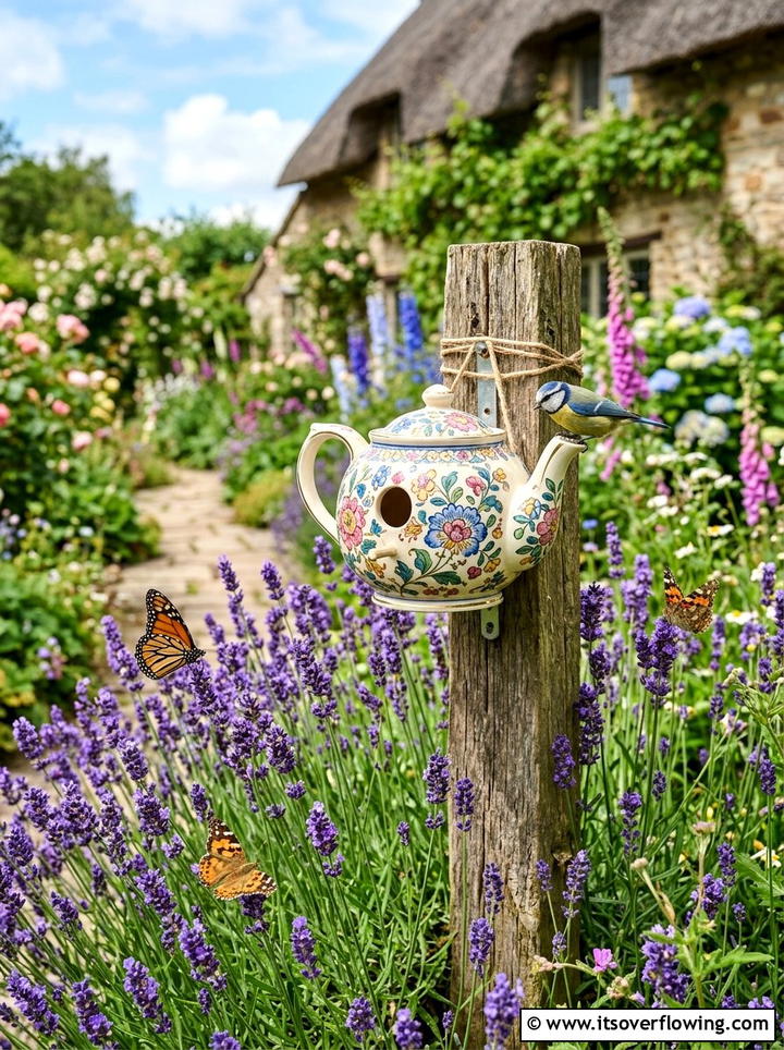 Teapot Birdhouse - 25 reusing old things ideas for yard art