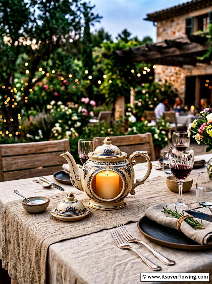 Teapot Candle Holder - 25 upcycled garden ideas with old teapots