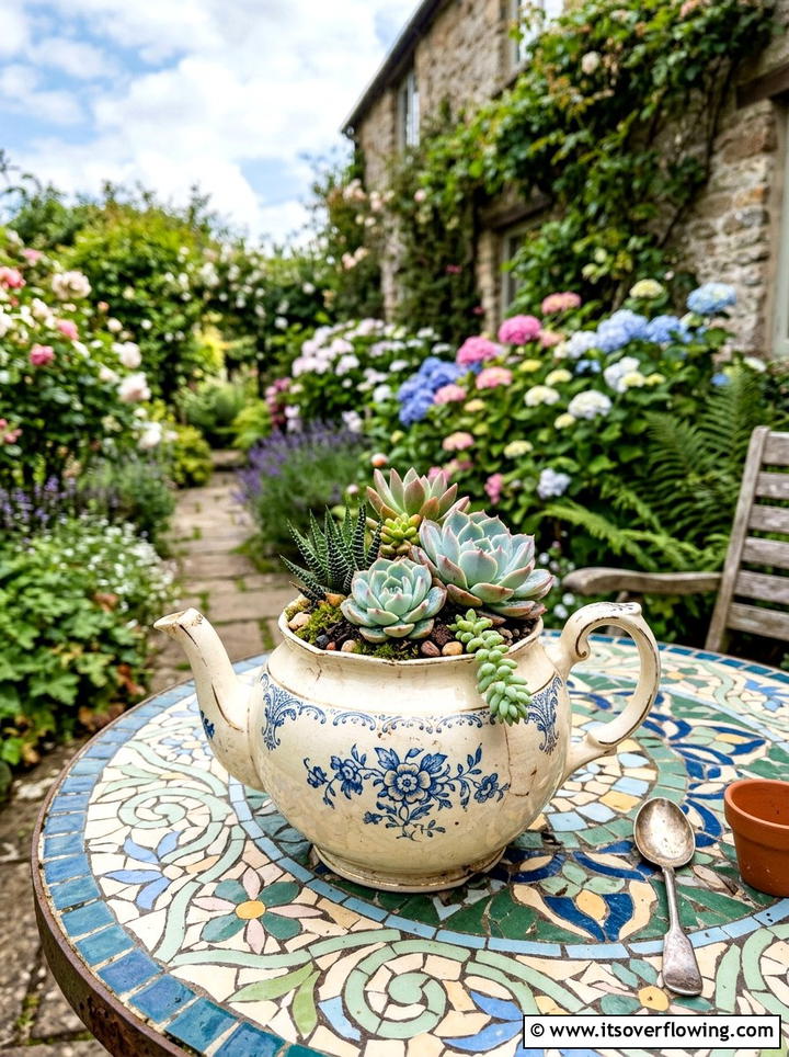 Teapot Flower Pot - 25 upcycled garden ideas for schools