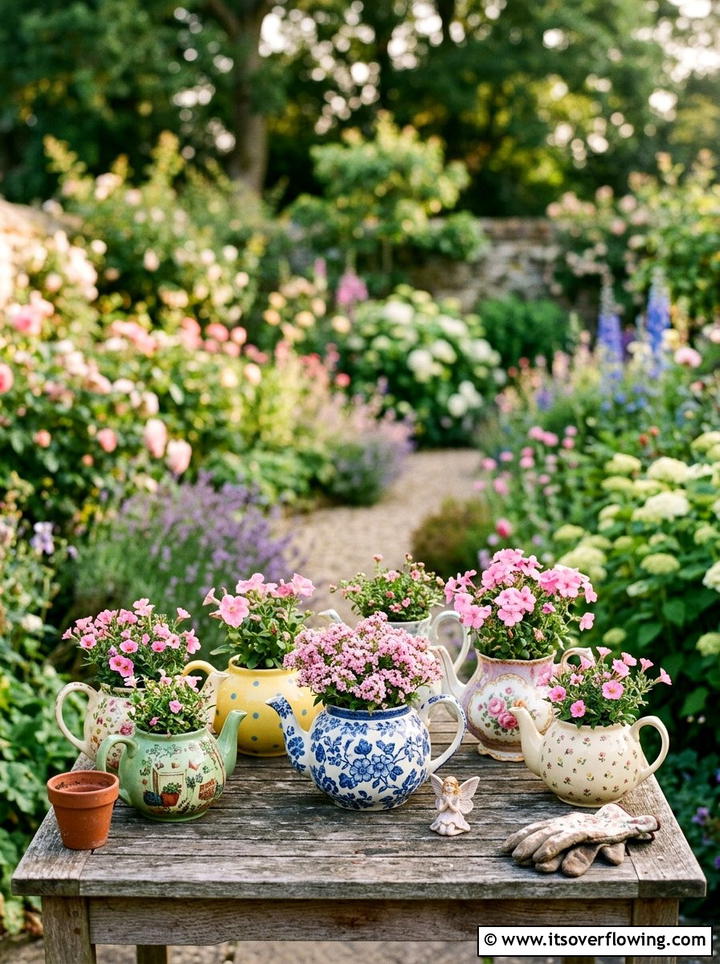 Teapot Flower Pots - 25 upcycled garden ideas for community gardens