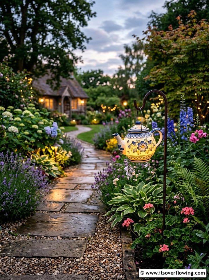 Teapot Garden Lighting - 25 upcycled garden ideas with old teapots