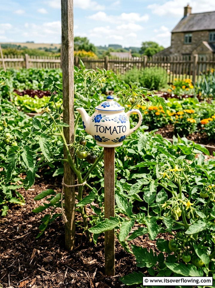 Teapot Garden Marker - 25 upcycled garden ideas with old teapots