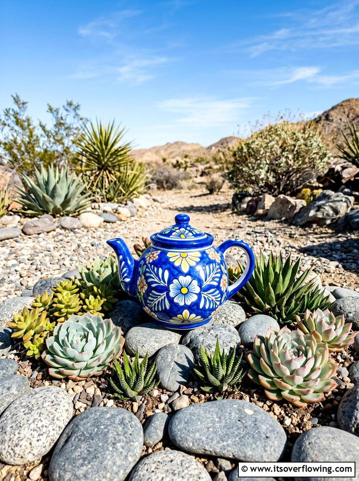 Teapot Rock Garden Decor - 25 upcycled garden ideas with old teapots