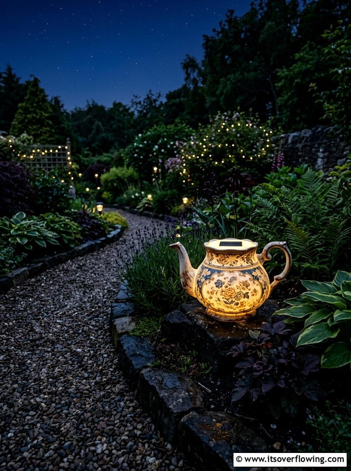 Teapot Solar Light - 25 upcycled garden ideas with old teapots