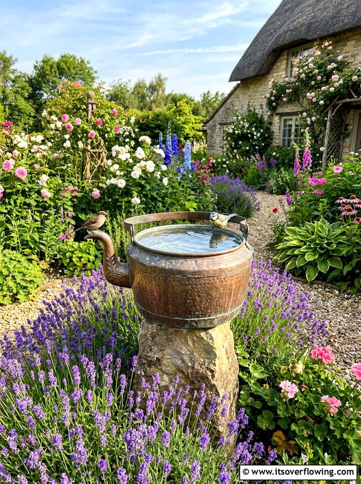 Teapot and kettle bird bath - 25 upcycled garden ideas with old kettles