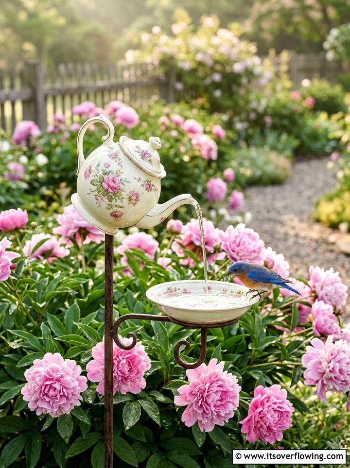 Teapot bird bath - 25 reusing old things ideas for bird baths