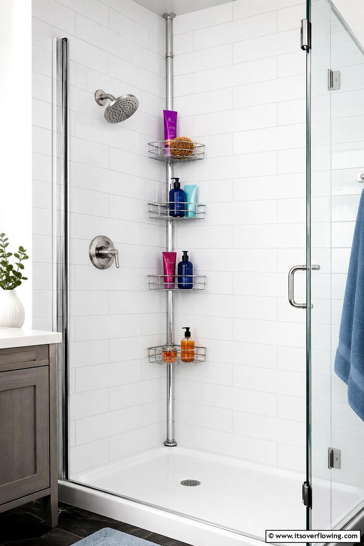 Tension Rod Shelves for Flexible Solutions - 30 Shower Storage Ideas to Declutter Your Bathroom