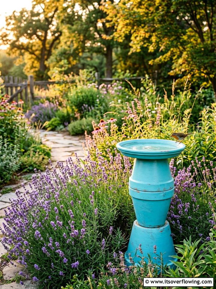Terra Cotta Pot Bird Bath - 25 cheap garden ideas with dollar store decor