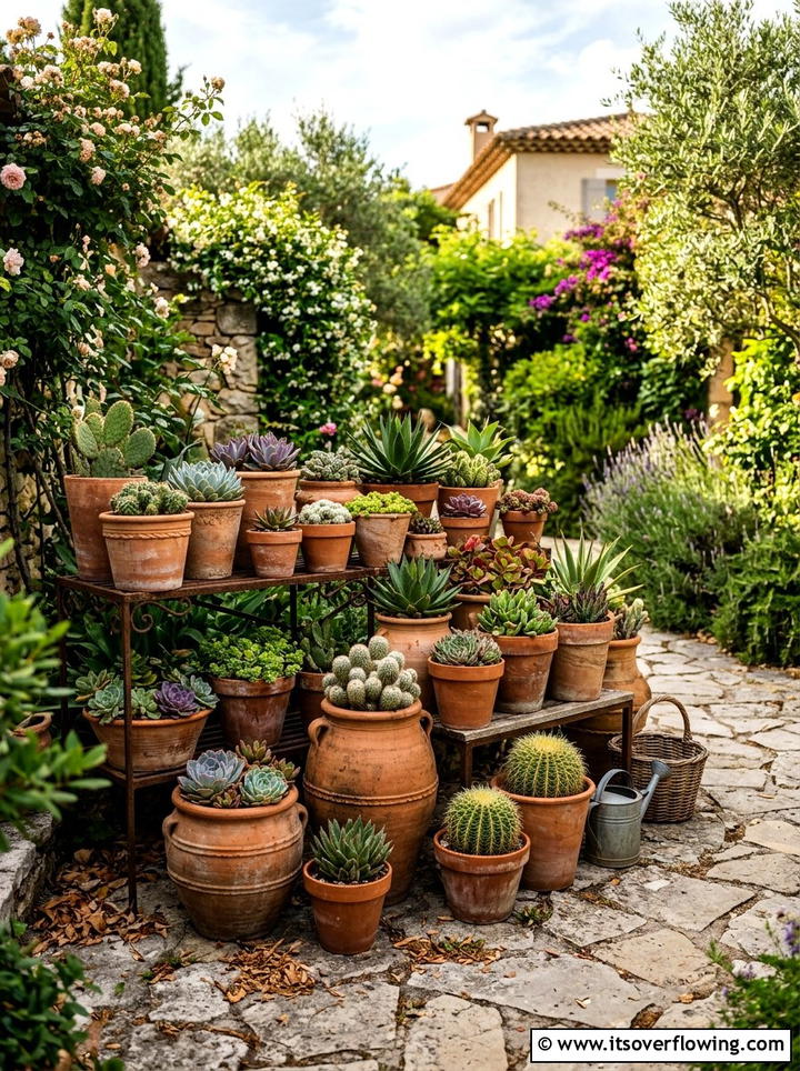 Terra Cotta Pot Display - 25 cheap garden ideas with container gardening