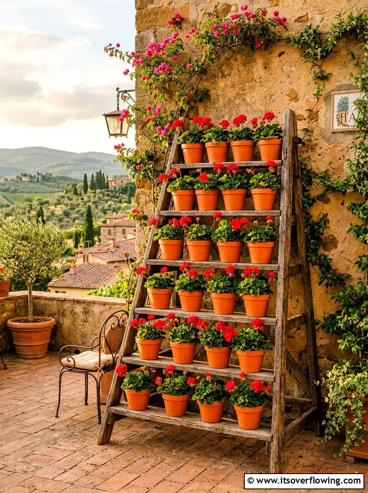 Terra Cotta Pot Ladder - 25 garden decor ideas with ladder plant stands