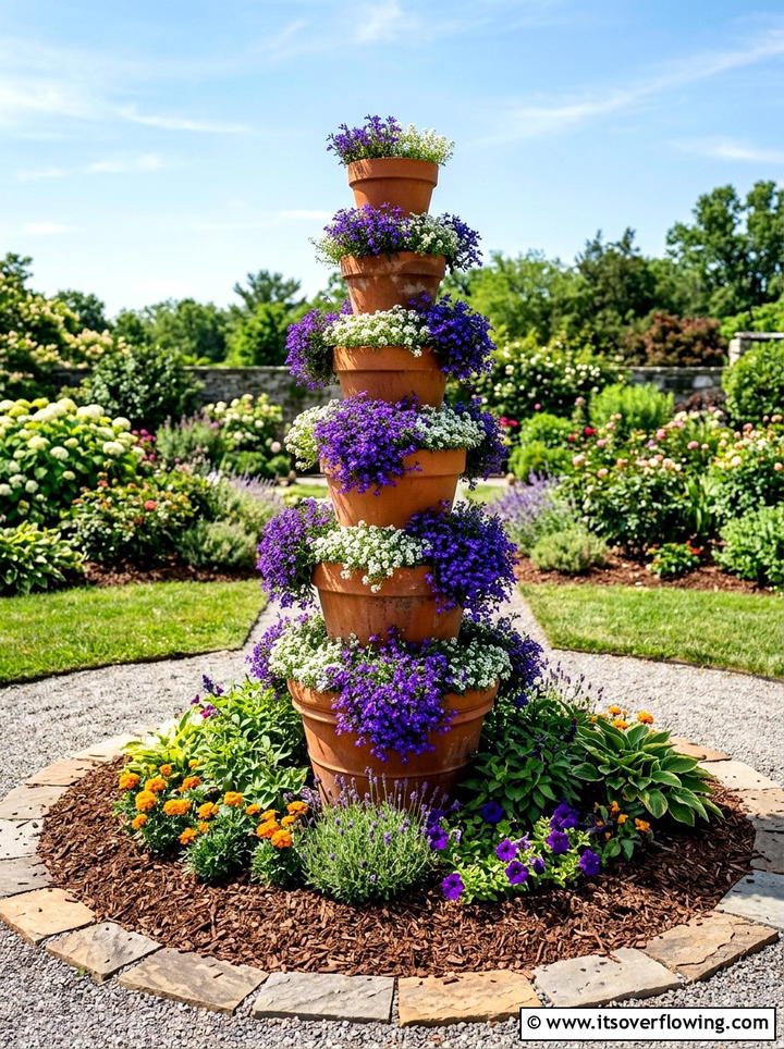 Terra Cotta Pot Tower - 25 creative garden ideas on a budget