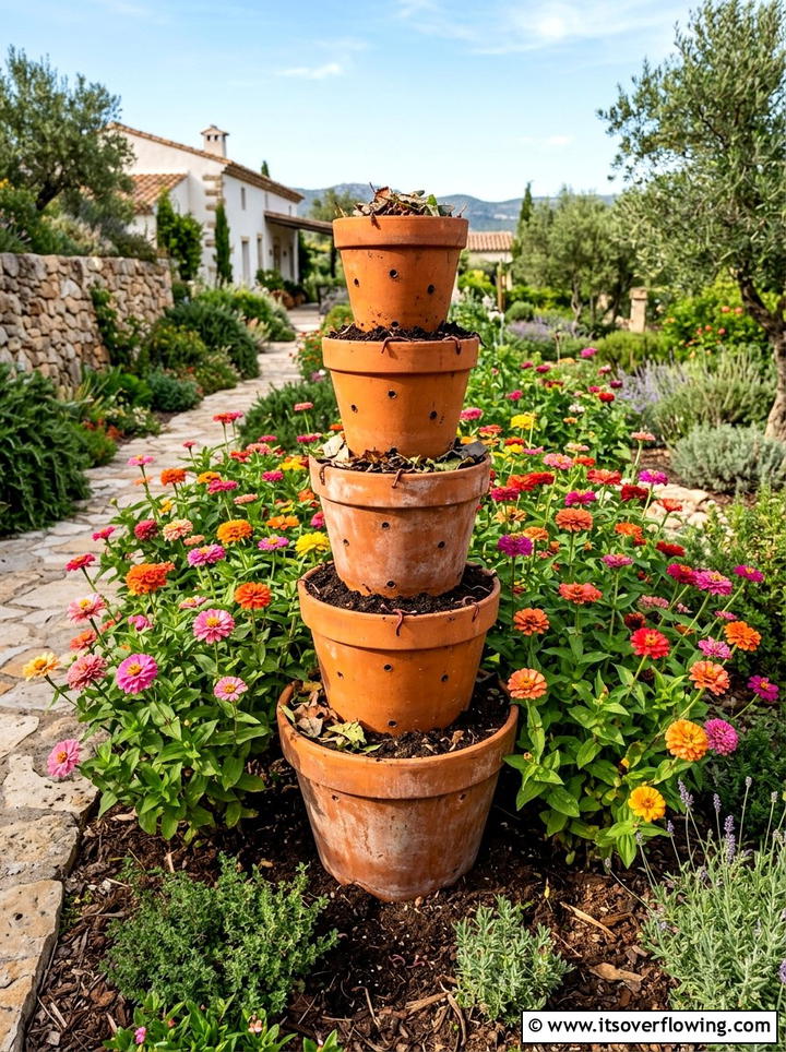 Terra Cotta Pot Worm Tower - 25 recycled garden ideas with worm bins