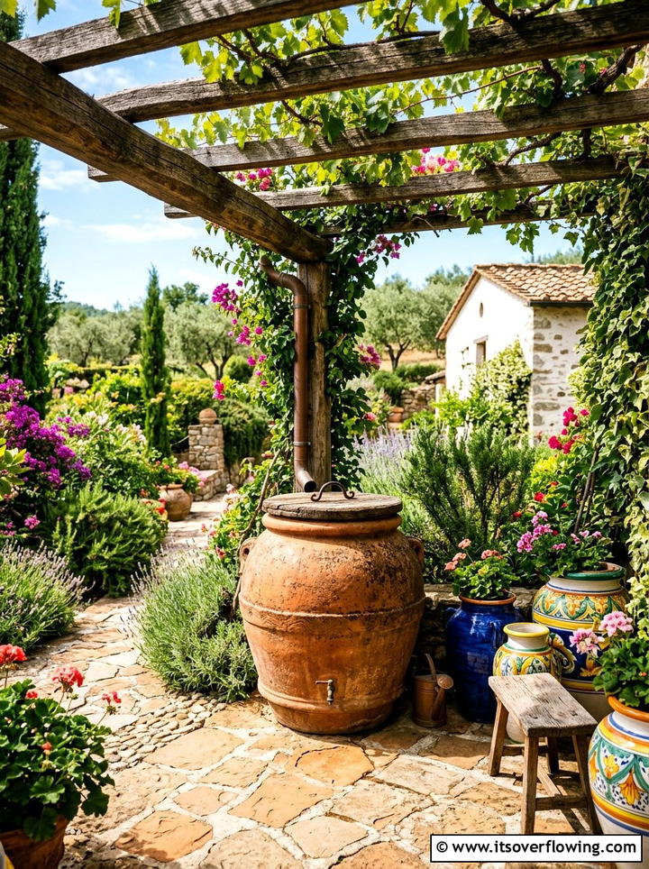 Terra Cotta Style Water Barrel - 25 upcycled garden ideas with rain barrels
