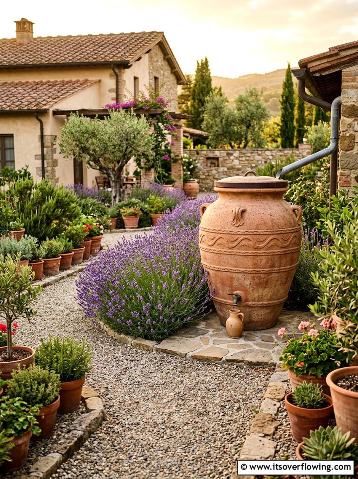 Terra cotta water harvester - 25 garden ideas with rain barrels