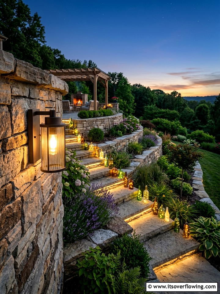 Terrace Wall Glass Light - 25 garden ideas with bottle lights