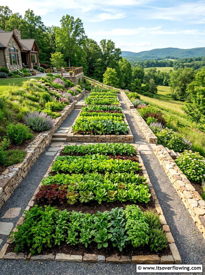 Terraced Hillside Salad Garden - 25 creative garden ideas with salad gardens