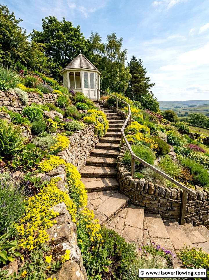 Terraced Stone Garden Steps - 25 backyard decorating ideas with stepping stones