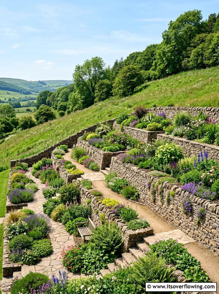 Terraced garden wall - 25 garden ideas with edging
