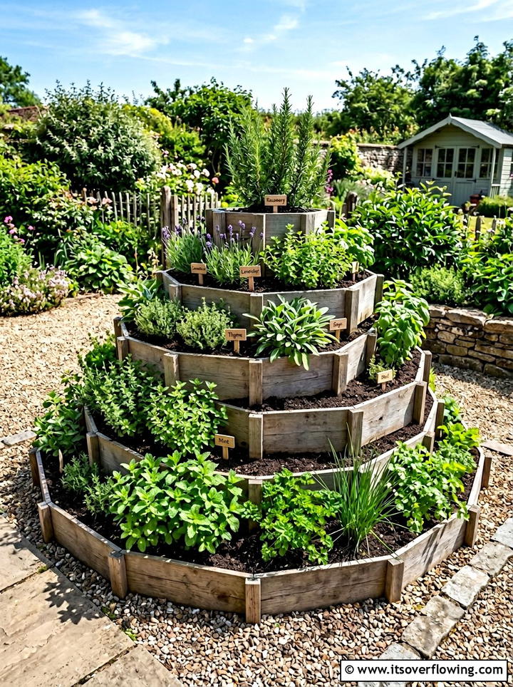 Terraced herb spiral planter - 25 garden ideas with herb spirals