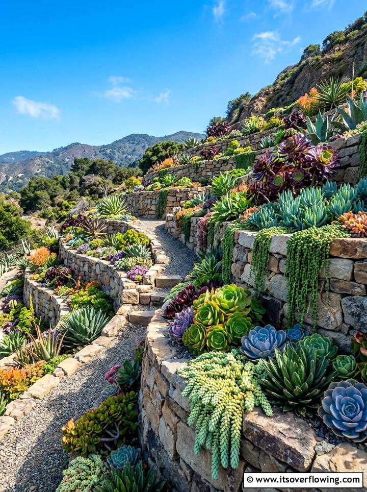 Terraced succulent garden - 25 garden design ideas with succulent beds