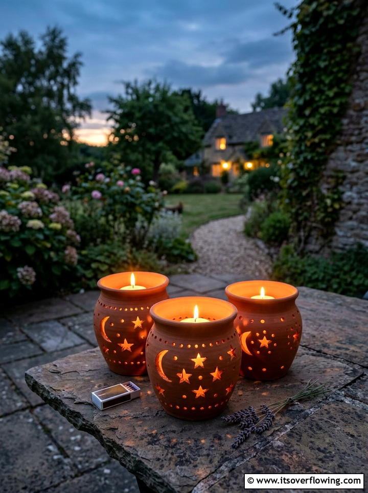 Terracotta Candle Lantern - 25 garden ideas with terracotta crafts