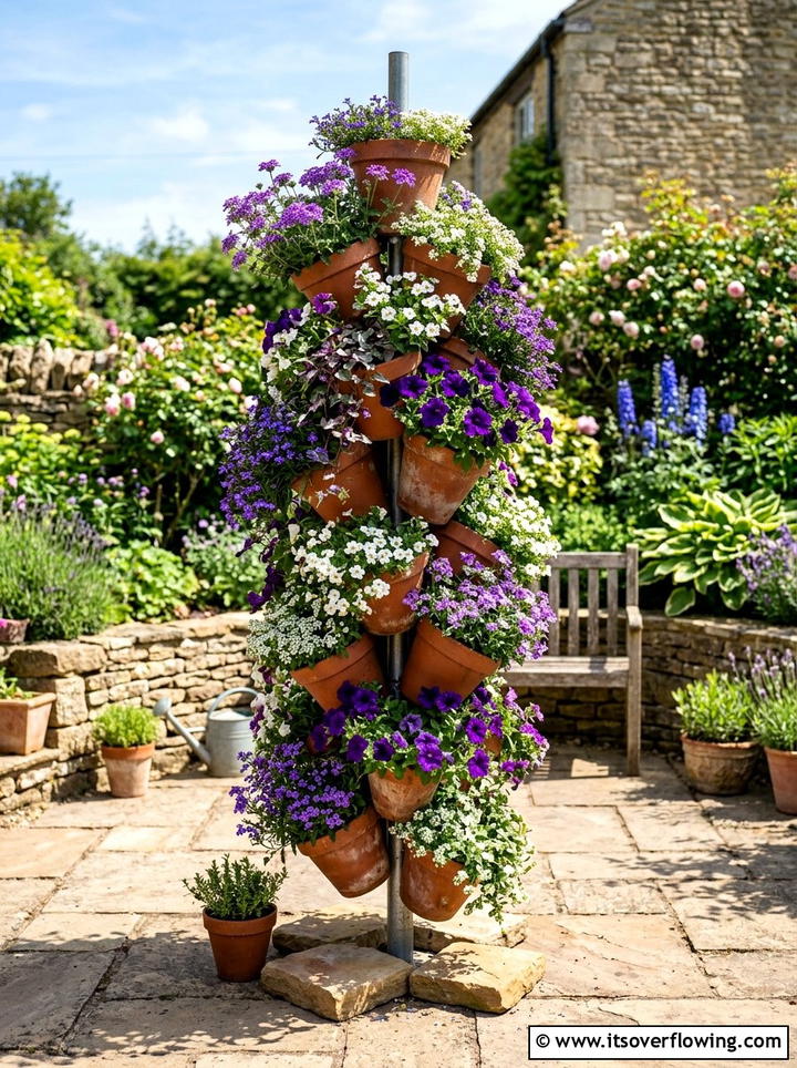 Terracotta Flower Tower - 25 garden ideas with terracotta crafts