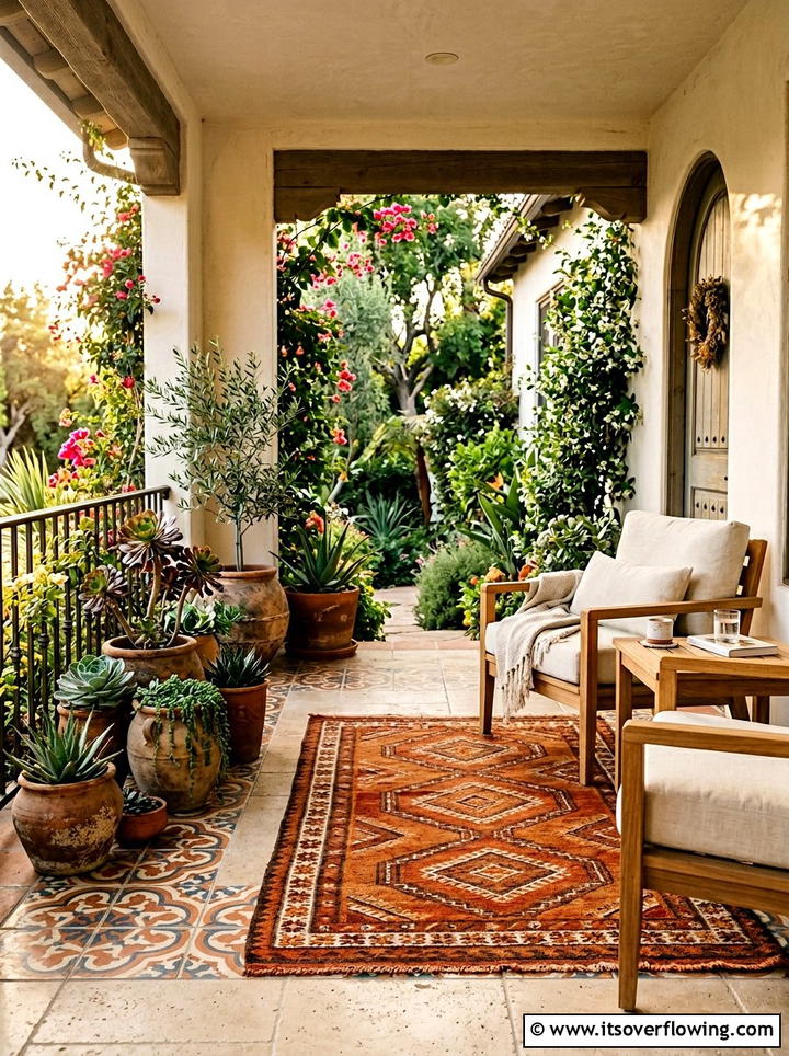 Terracotta Pattern Porch - 25 front porch ideas with outdoor rug