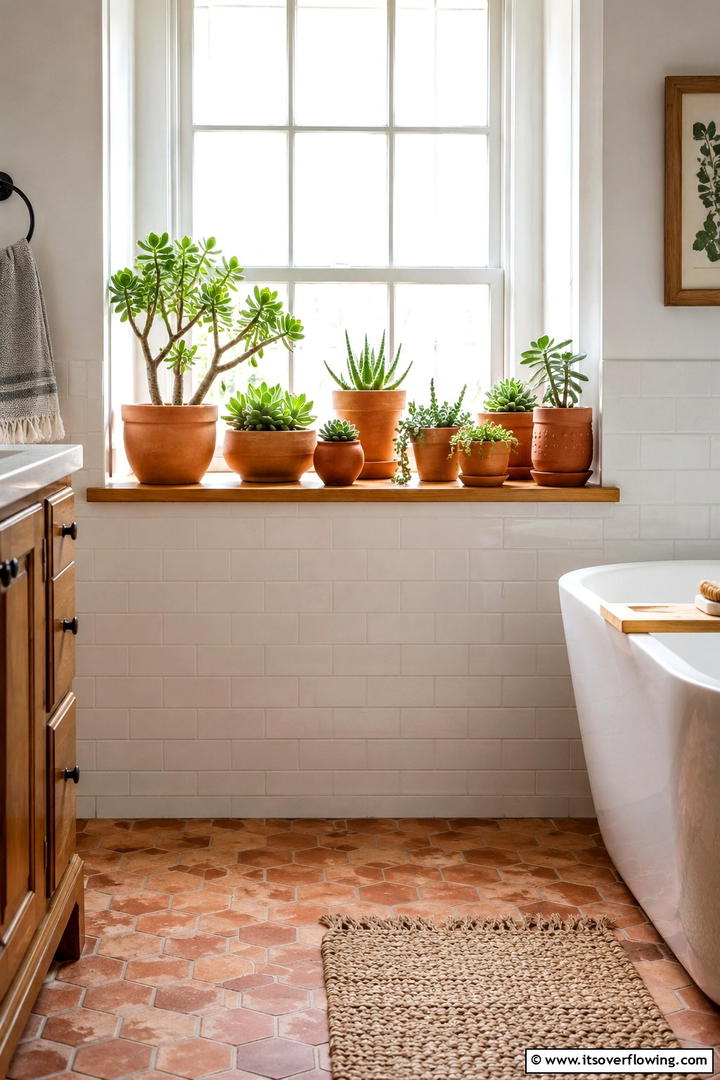 Terracotta Planter Display - 50 Fall Bathroom Decor Ideas Roundup- Timeless Tips