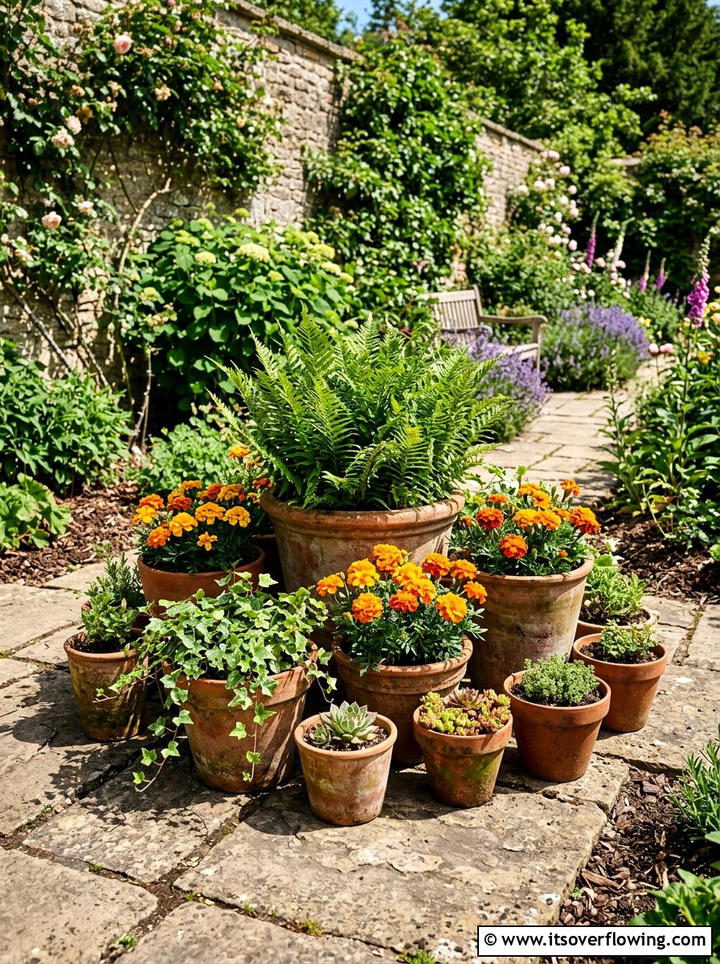 Terracotta Pot Arrangement - 25 garden decor ideas with container groupings