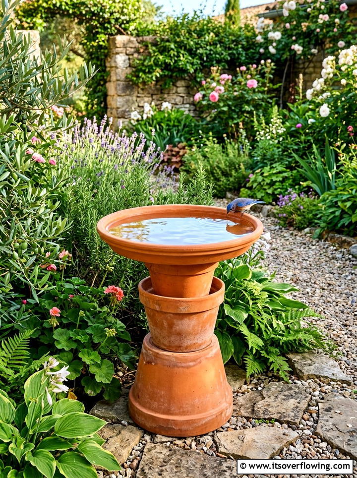Terracotta Pot Bird Bath - 25 reusing old things ideas for patio