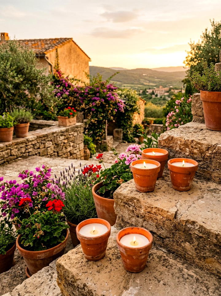 Terracotta Pot Candle - 25 backyard decorating ideas with candle holders