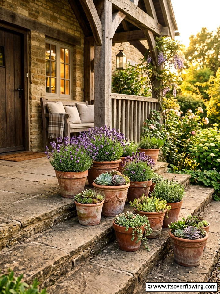Terracotta Pot Cluster - 25 front porch ideas with ceramic pots