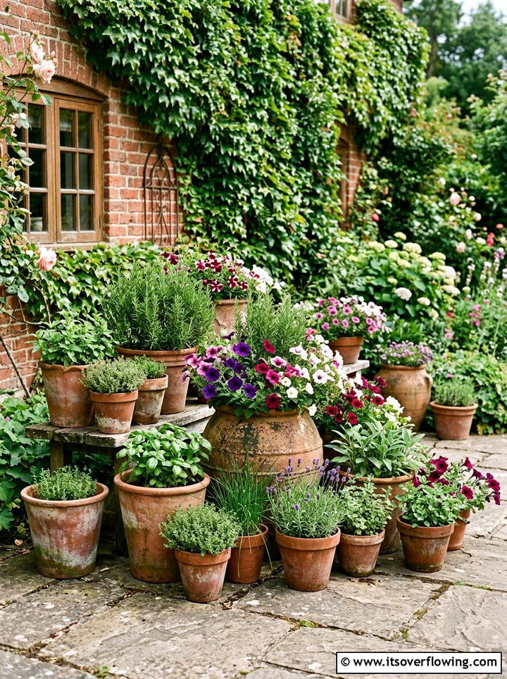Terracotta Pot Display - 25 small garden ideas with cottage style