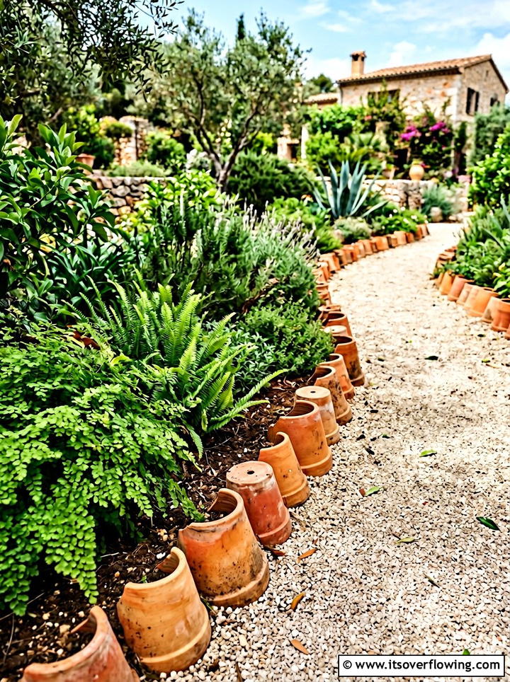 Terracotta Pot Edging - 25 upcycled garden ideas with pathway markers