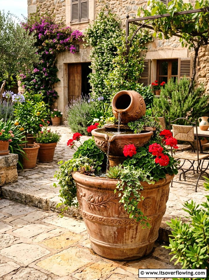 Terracotta Pot Fountain - 25 small garden ideas with water feature