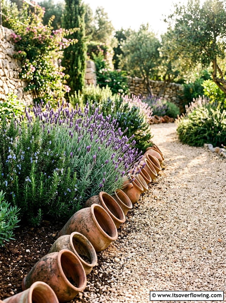 Terracotta Pot Garden Edging - 25 upcycled garden ideas with garden edging