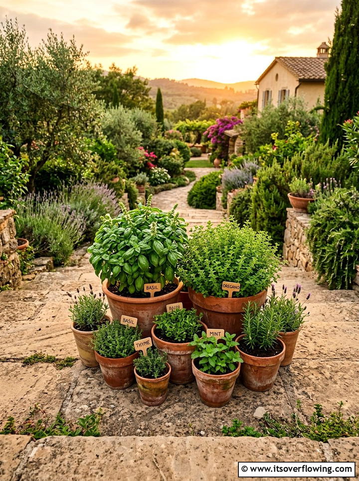 Terracotta Pot Herb Collection - 25 garden decor ideas with herb displays