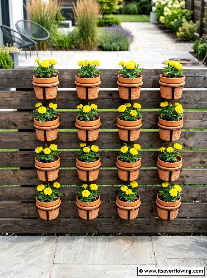 Terracotta Pot Holders - 25 garden ideas with fence decor