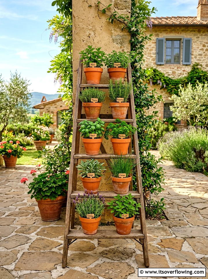 Terracotta Pot Ladder - 25 backyard ideas with old ladder planter