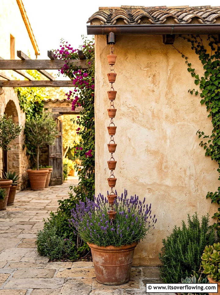 Terracotta Pot Rain Chain - 25 creative garden ideas with rain chains