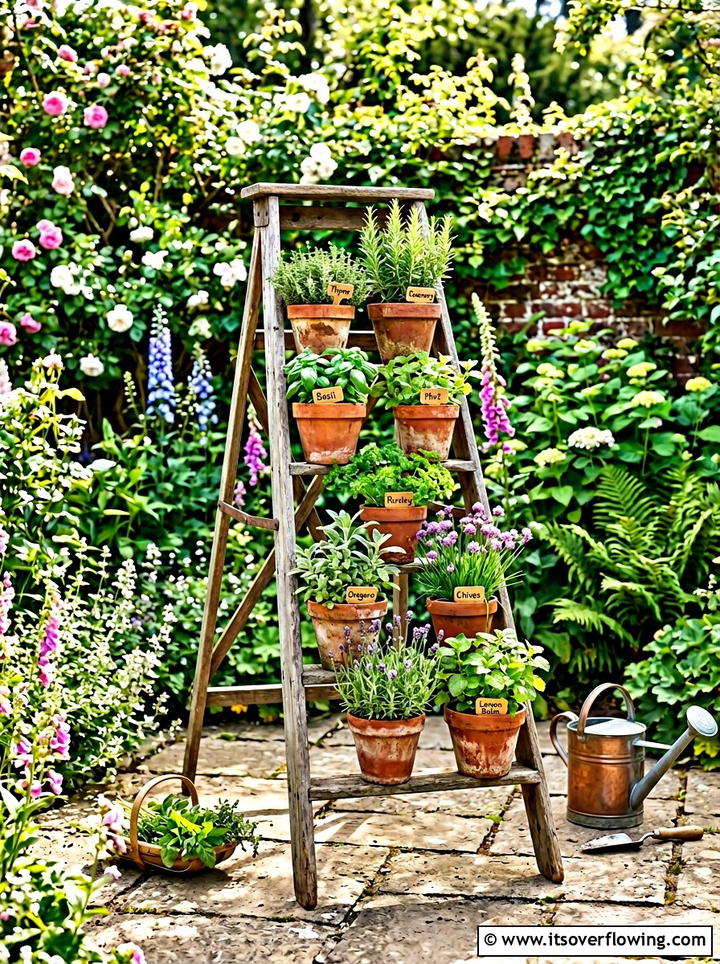 Terracotta Pot Stand - 25 upcycled garden ideas with old ladders