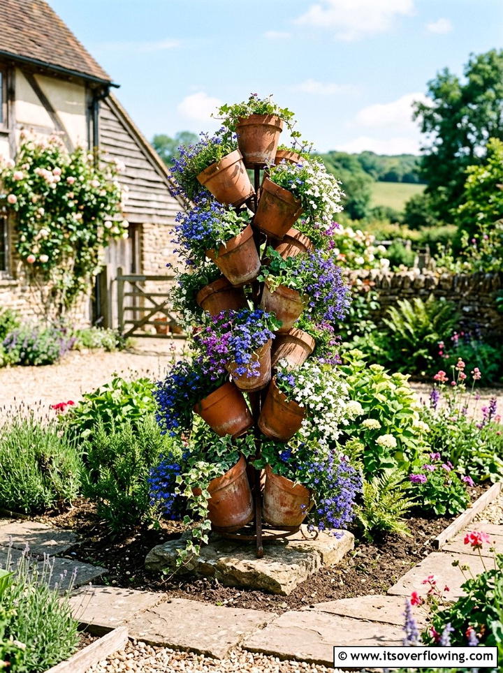 Terracotta Pot Tower - 25 garden decor ideas with farmhouse accents