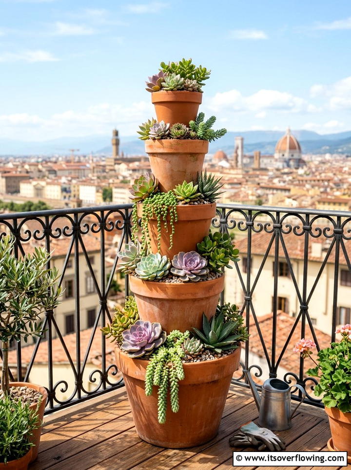 Terracotta Pot Tower - 25 garden decor ideas with succulent displays