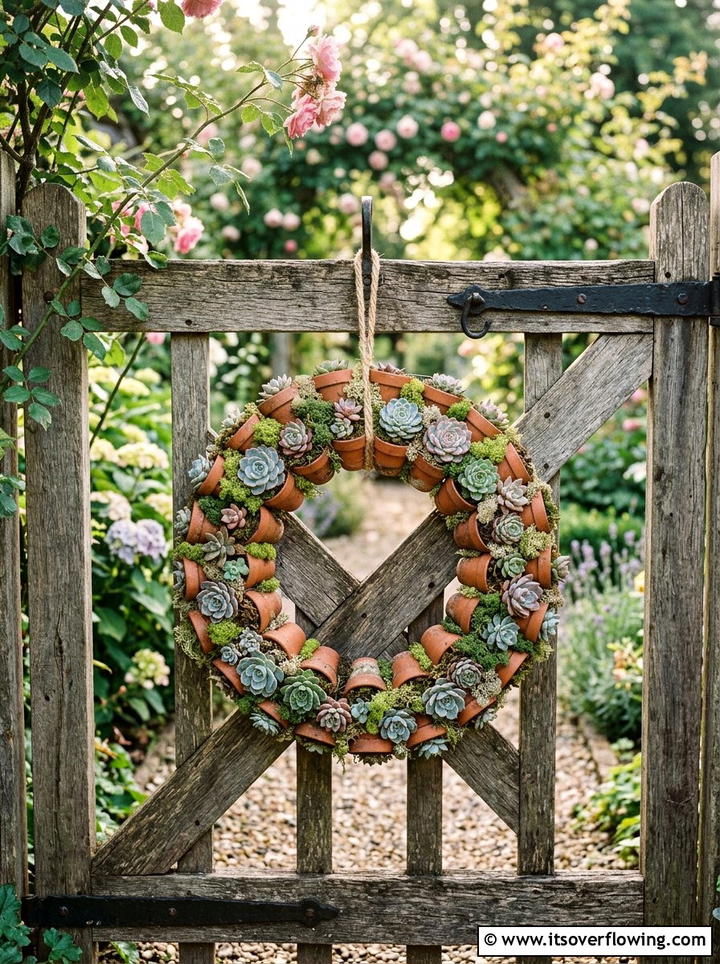 Terracotta Pot Wreath - 25 garden decor ideas with terracotta pots