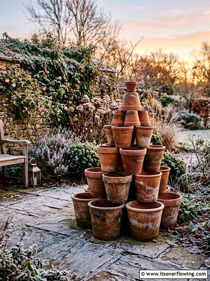 Terracotta Pot - 25 garden decor ideas with winter decor